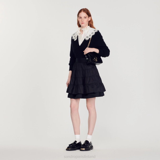 Sandro Paris naiset lyhyt kaksimateriaalinen hame VLHP162 vaatteet musta