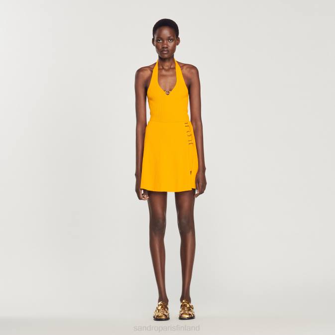 Sandro Paris naiset lyhyt neulottu hame, jossa rengasyksityiskohta VLHP320 vaatteet oranssi