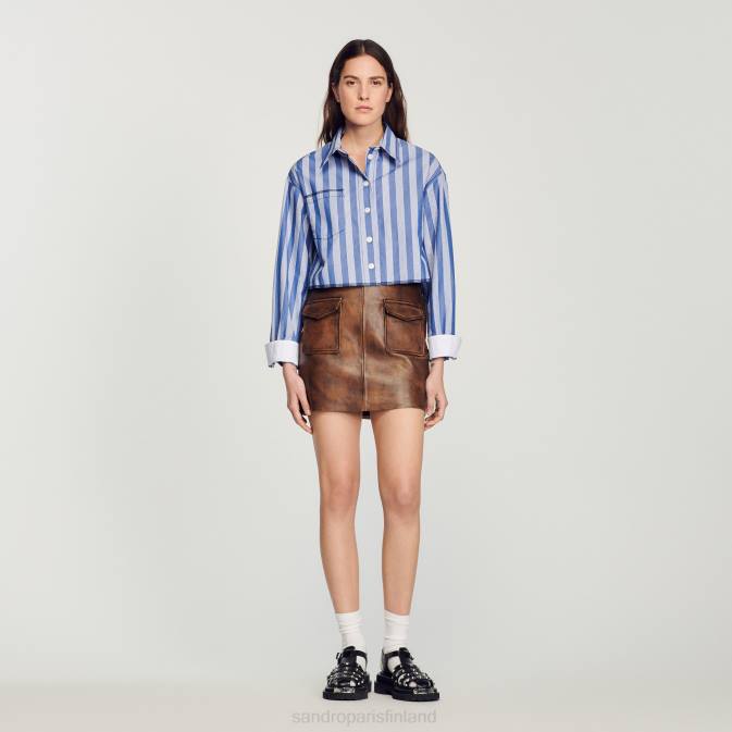 Sandro Paris naiset lyhyt raskas nahkahame VLHP453 vaatteet mustanruskea