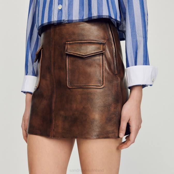 Sandro Paris naiset lyhyt raskas nahkahame VLHP453 vaatteet mustanruskea