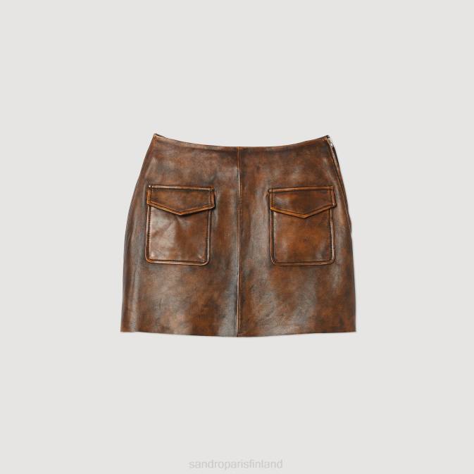 Sandro Paris naiset lyhyt raskas nahkahame VLHP453 vaatteet mustanruskea