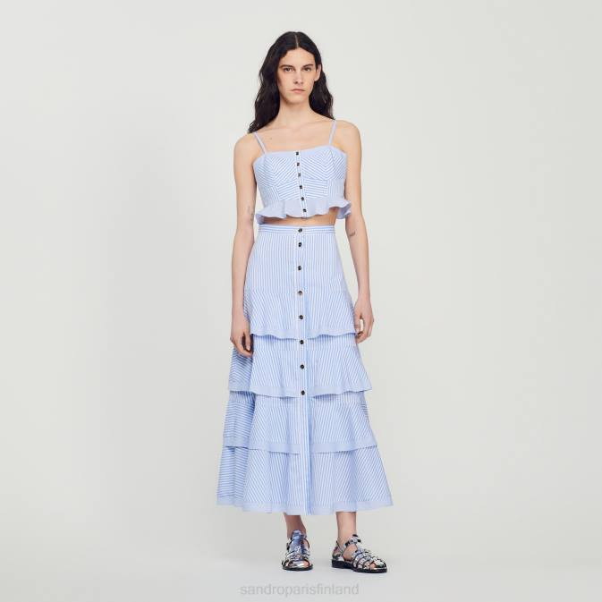 Sandro Paris naiset pitkä raidallinen hame VLHP85 vaatteet taivaansininen/valkoinen