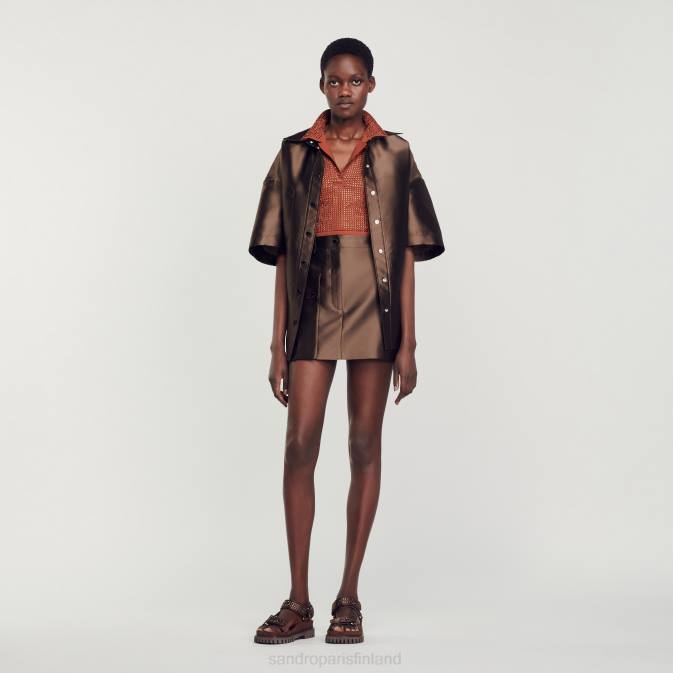 Sandro Paris naiset satiininen lyhyt hame VLHP83 vaatteet ruskea