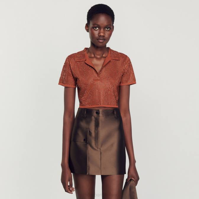 Sandro Paris naiset satiininen lyhyt hame VLHP83 vaatteet ruskea