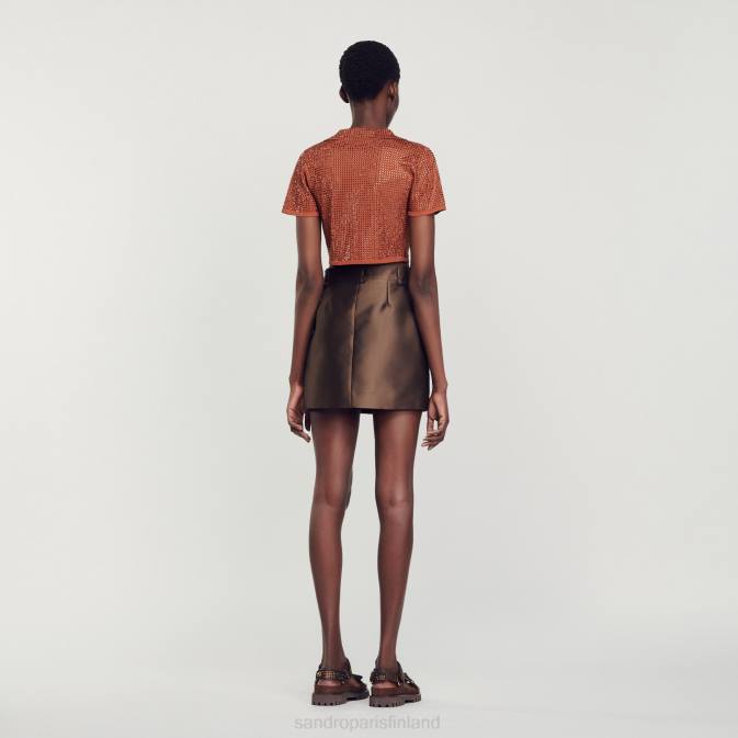 Sandro Paris naiset satiininen lyhyt hame VLHP83 vaatteet ruskea