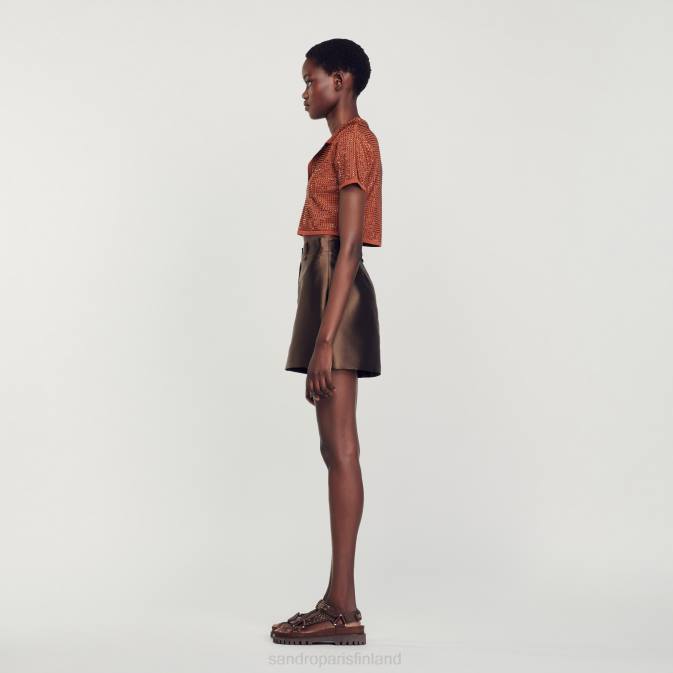 Sandro Paris naiset satiininen lyhyt hame VLHP83 vaatteet ruskea