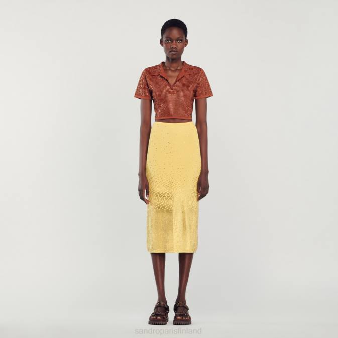 Sandro Paris naiset strassikivikoristeinen midihame VLHP75 vaatteet keltainen