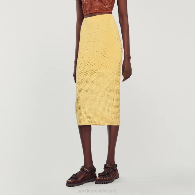 Sandro Paris naiset strassikivikoristeinen midihame VLHP75 vaatteet keltainen