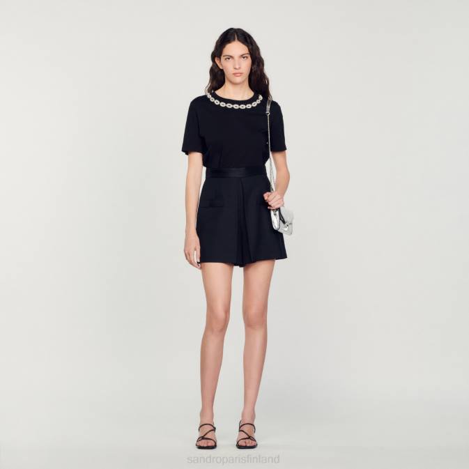 Sandro Paris naiset korkeavyötäröiset shortsit napeilla VLHP107 vaatteet musta