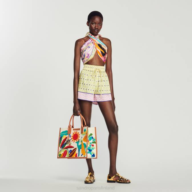 Sandro Paris naiset löysät painetut tähtishortsit VLHP161 vaatteet keltainen/violetti