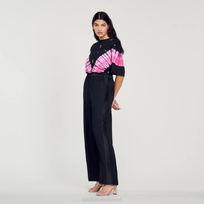 Sandro Paris naiset leveät housut satiinisilla raidoilla VLHP438 vaatteet musta