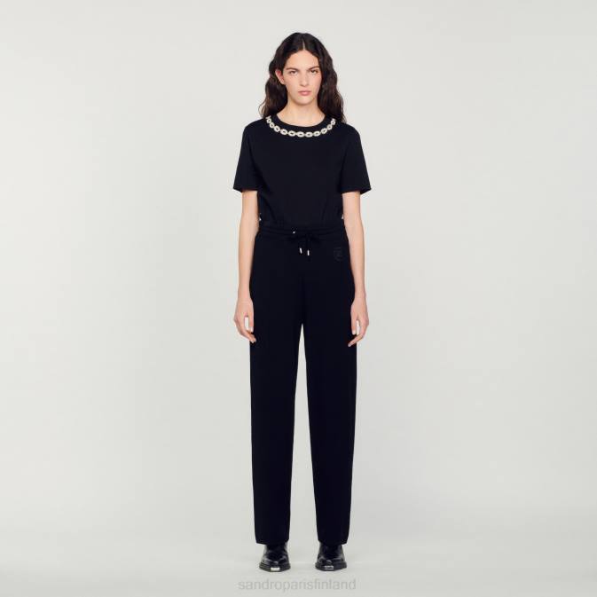 Sandro Paris naiset neulotut suoralahkeiset housut VLHP145 vaatteet musta