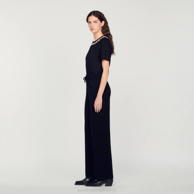 Sandro Paris naiset neulotut suoralahkeiset housut VLHP145 vaatteet musta