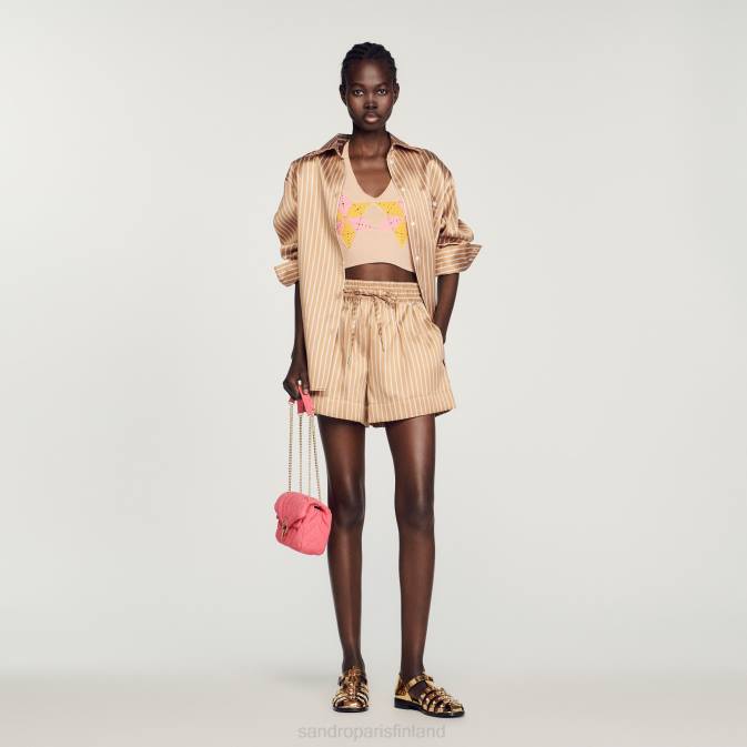 Sandro Paris naiset raidalliset löysät shortsit VLHP233 vaatteet pronssi/valkoinen