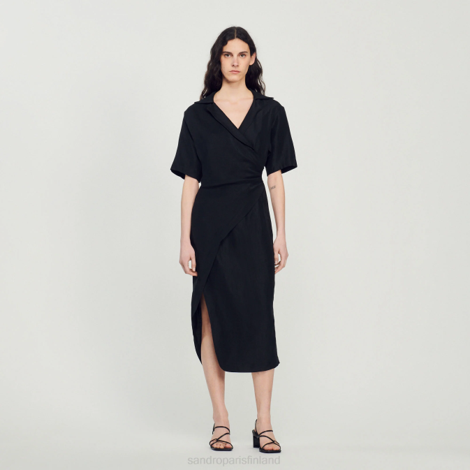 Sandro Paris naiset draped epäsymmetrinen mekko VLHP245 vaatteet musta