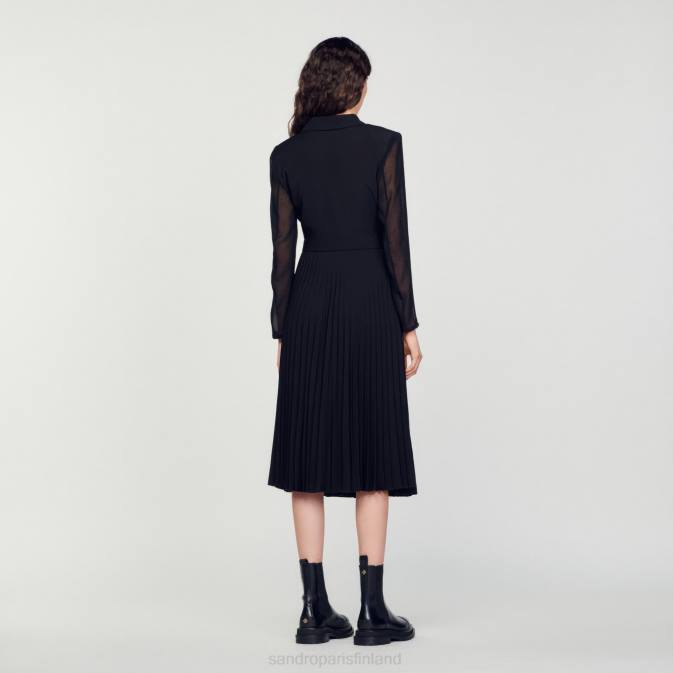 Sandro Paris naiset kaksimateriaalia pitkähihainen mekko VLHP121 vaatteet musta