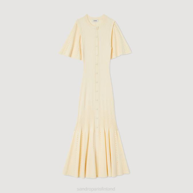 Sandro Paris naiset kaksisävyinen midi-neulemekko VLHP5 vaatteet ekru