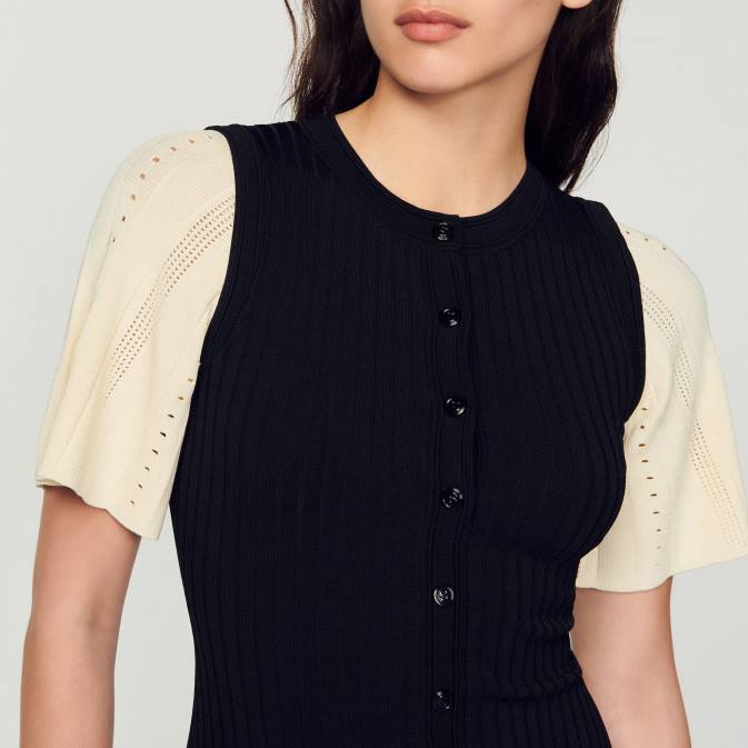 Sandro Paris naiset kaksisävyinen midi-neulemekko VLHP6 vaatteet musta