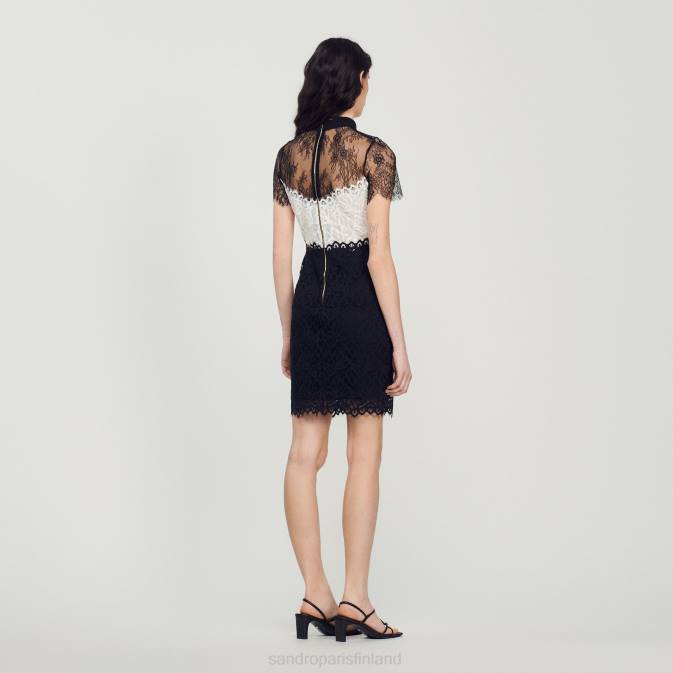 Sandro Paris naiset kaksivärinen pitsimekko VLHP125 vaatteet ekru