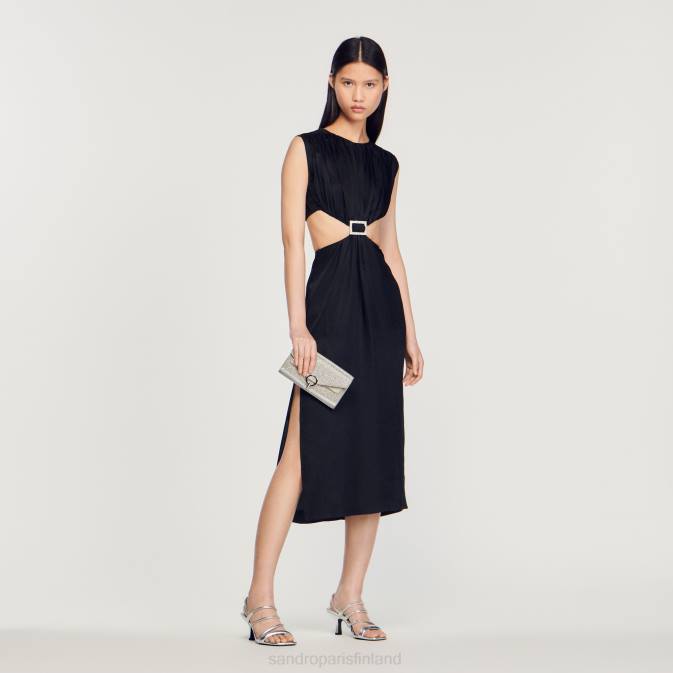 Sandro Paris naiset koristeltu midi-mekko VLHP285 vaatteet musta