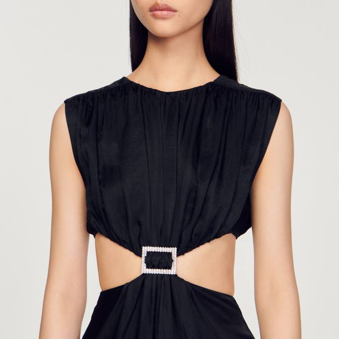 Sandro Paris naiset koristeltu midi-mekko VLHP285 vaatteet musta