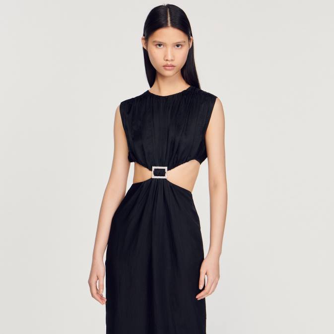 Sandro Paris naiset koristeltu midi-mekko VLHP285 vaatteet musta