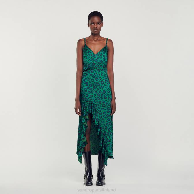 Sandro Paris naiset leopardikuvioinen halkiomekko VLHP22 vaatteet vihreä