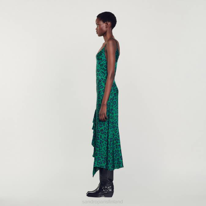 Sandro Paris naiset leopardikuvioinen halkiomekko VLHP22 vaatteet vihreä