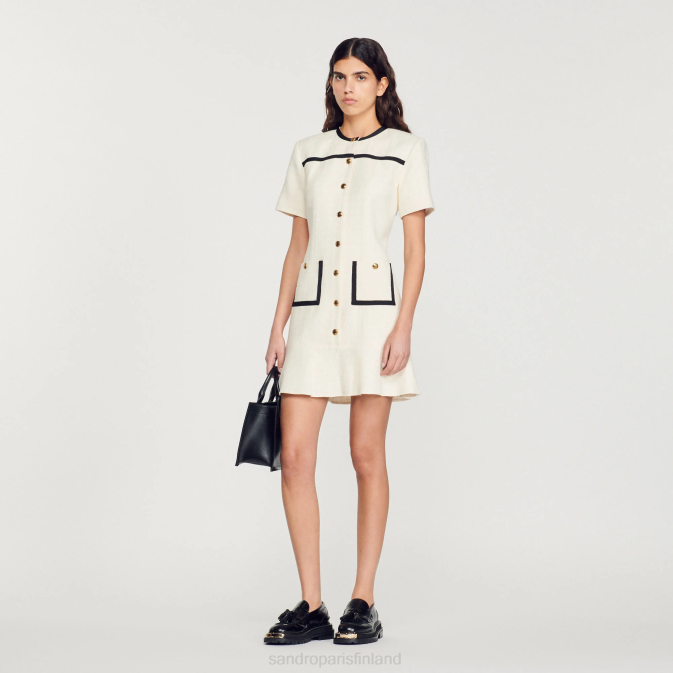 Sandro Paris naiset lyhennetty tweed-nappimekko VLHP109 vaatteet ekru
