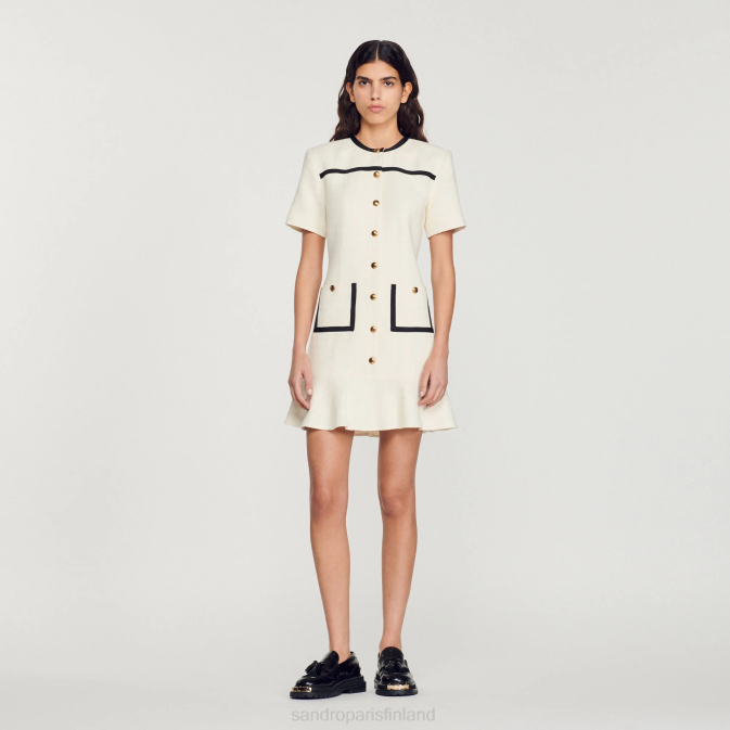 Sandro Paris naiset lyhennetty tweed-nappimekko VLHP109 vaatteet ekru