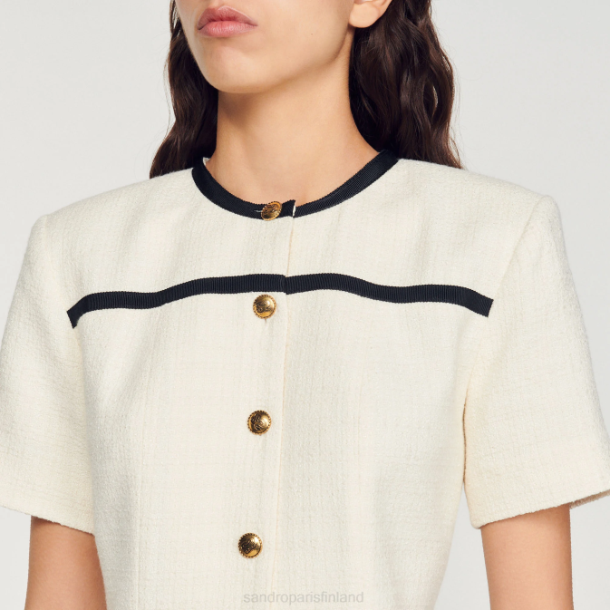 Sandro Paris naiset lyhennetty tweed-nappimekko VLHP109 vaatteet ekru