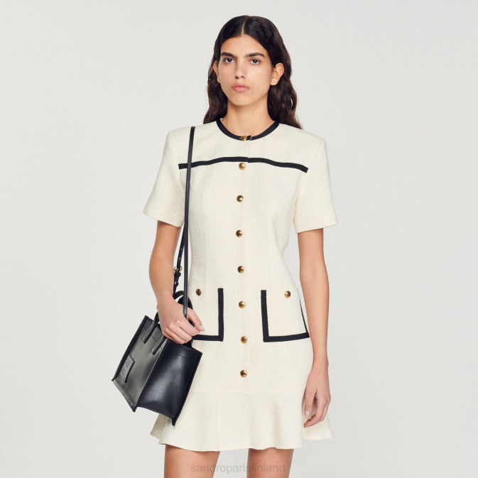 Sandro Paris naiset lyhennetty tweed-nappimekko VLHP109 vaatteet ekru