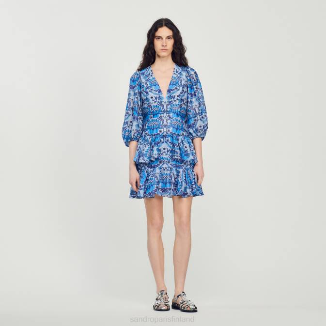 Sandro Paris naiset lyhyt huivikuvioinen mekko VLHP422 vaatteet sininen