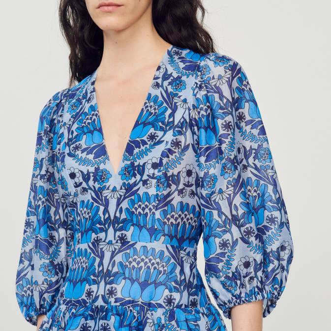 Sandro Paris naiset lyhyt huivikuvioinen mekko VLHP422 vaatteet sininen