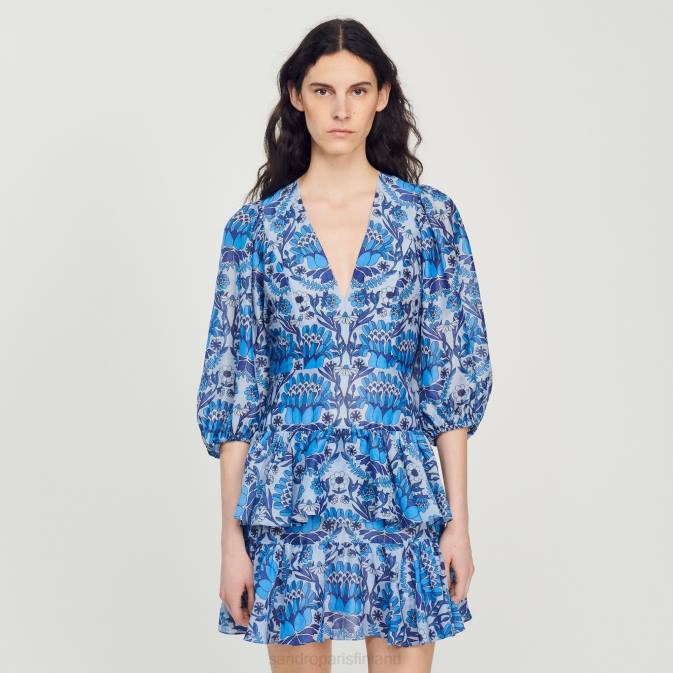 Sandro Paris naiset lyhyt huivikuvioinen mekko VLHP422 vaatteet sininen