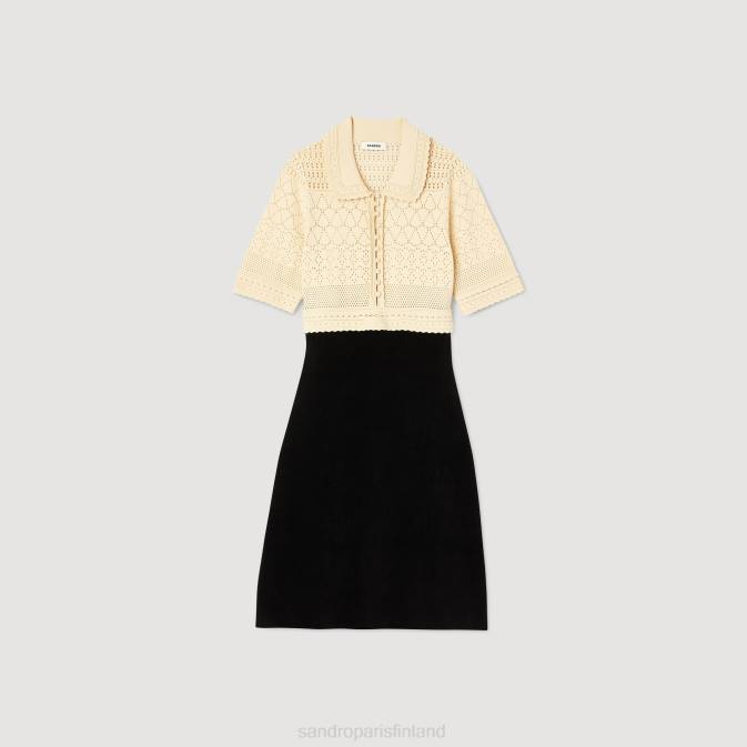 Sandro Paris naiset lyhyt kaksisävyinen neulemekko VLHP3 vaatteet musta