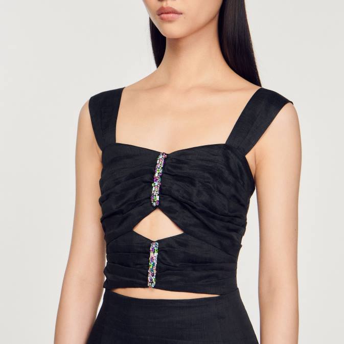 Sandro Paris naiset lyhyt mekko jalokivillä VLHP337 vaatteet musta