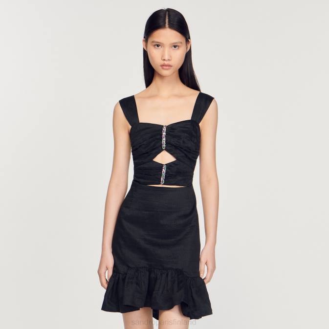 Sandro Paris naiset lyhyt mekko jalokivillä VLHP337 vaatteet musta