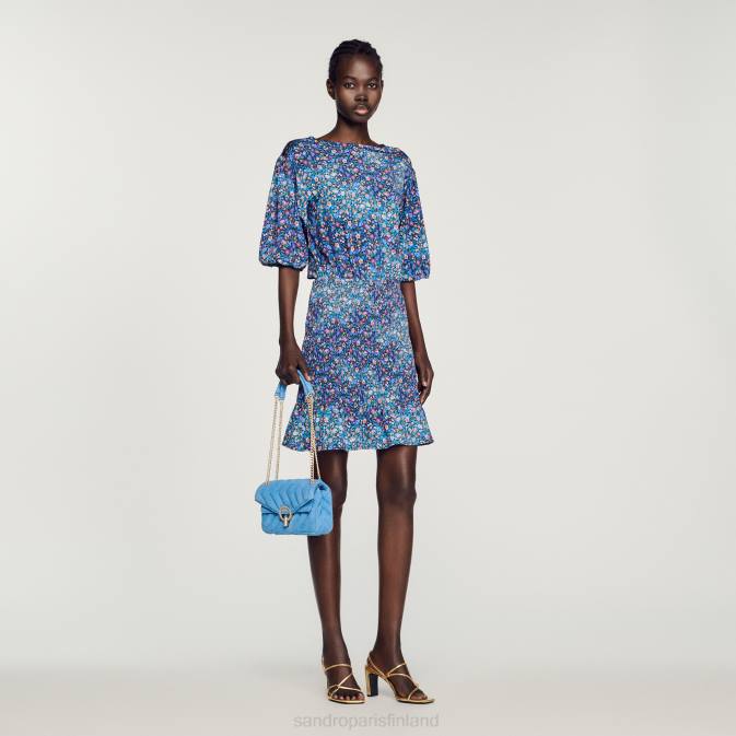 Sandro Paris naiset lyhyt mekko kukkaprintillä VLHP327 vaatteet sininen/violetti