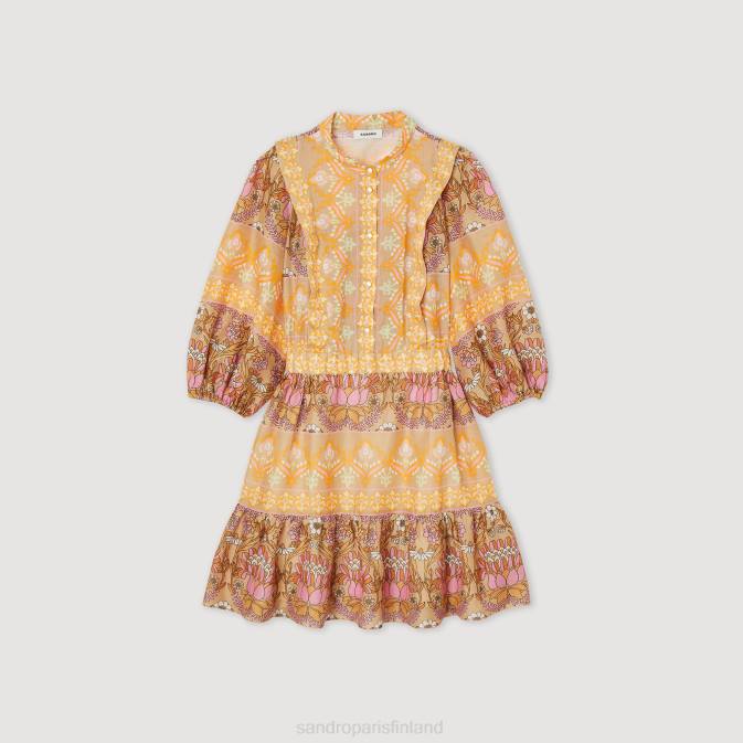 Sandro Paris naiset lyhyt mekko sekahuiviprintillä VLHP380 vaatteet beige