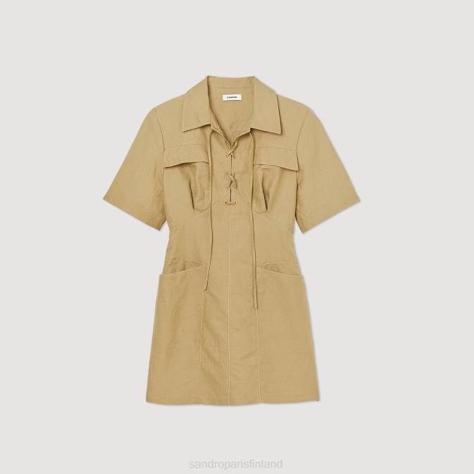 Sandro Paris naiset lyhyt nauhamekko VLHP166 vaatteet oliivinvihreä