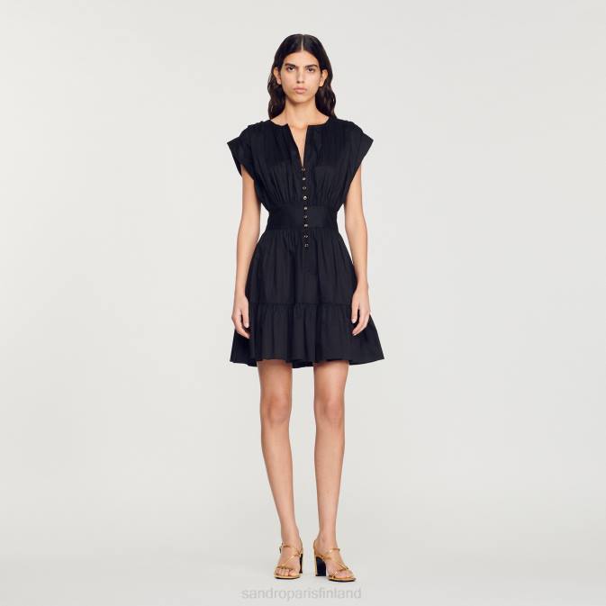 Sandro Paris naiset lyhyt rypytetty mekko VLHP347 vaatteet musta