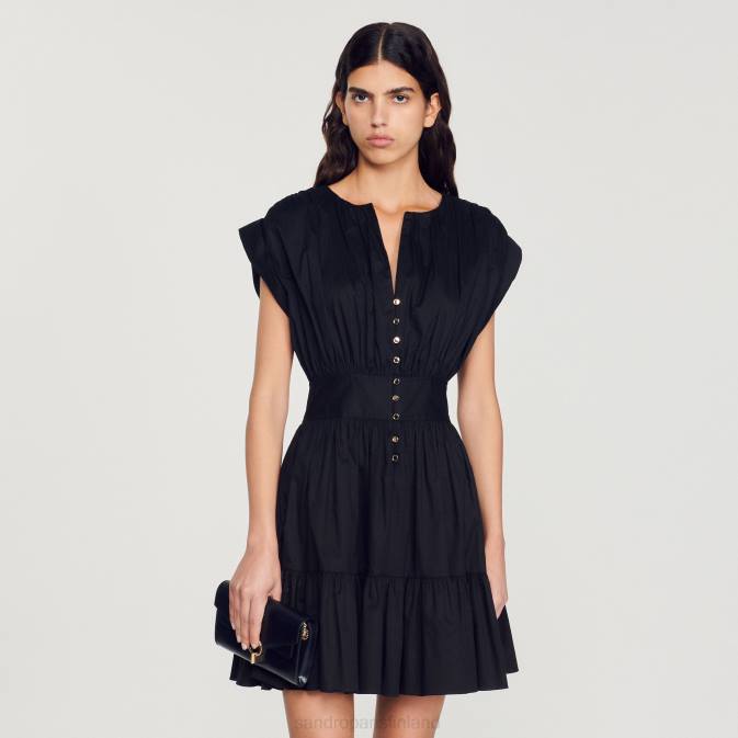 Sandro Paris naiset lyhyt rypytetty mekko VLHP347 vaatteet musta