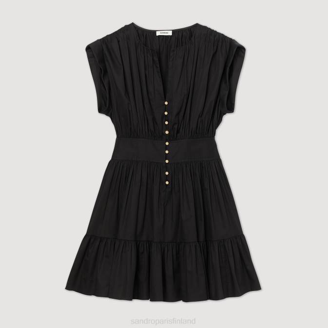 Sandro Paris naiset lyhyt rypytetty mekko VLHP347 vaatteet musta