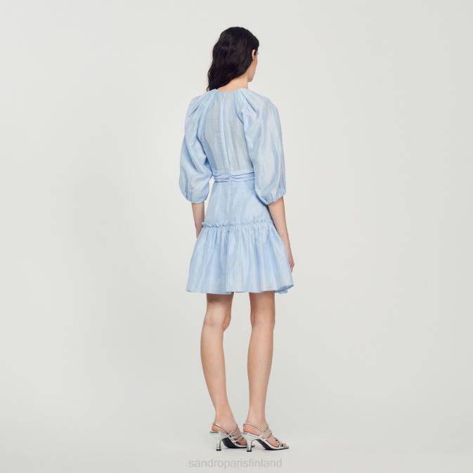 Sandro Paris naiset lyhyt rypytetty mekko VLHP364 vaatteet sininen