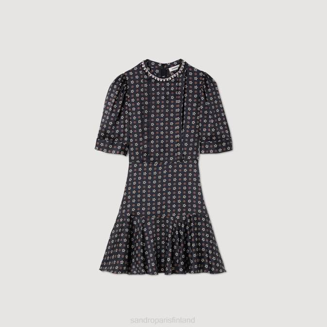 Sandro Paris naiset lyhyt tähtikuvioinen mekko VLHP14 vaatteet musta punainen