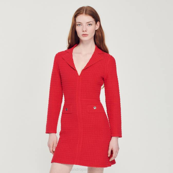 Sandro Paris naiset lyhyt tweed-vaikutteinen mekko VLHP436 vaatteet punainen