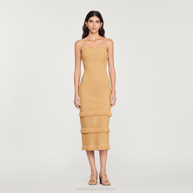 Sandro Paris naiset neulottu midi-mekko VLHP118 vaatteet kameli