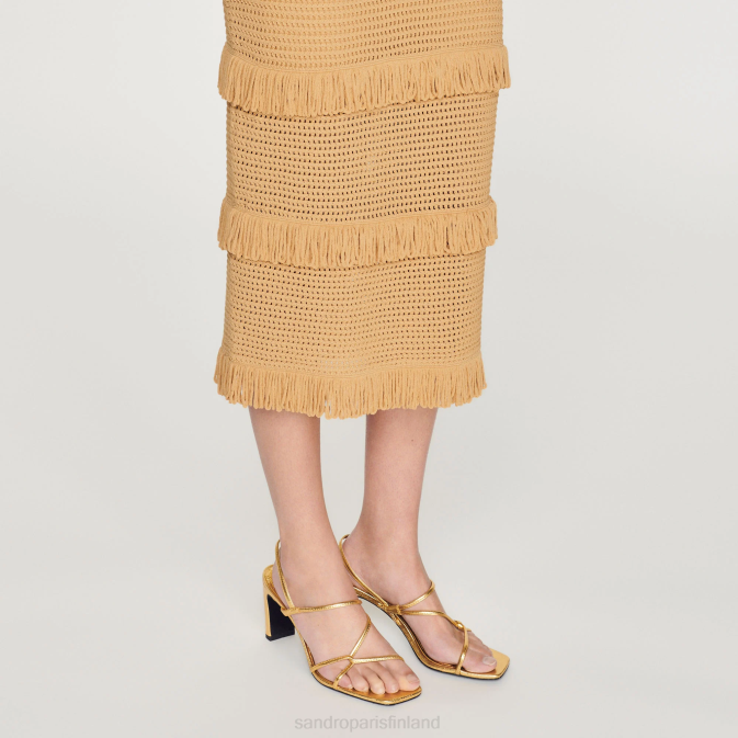 Sandro Paris naiset neulottu midi-mekko VLHP118 vaatteet kameli