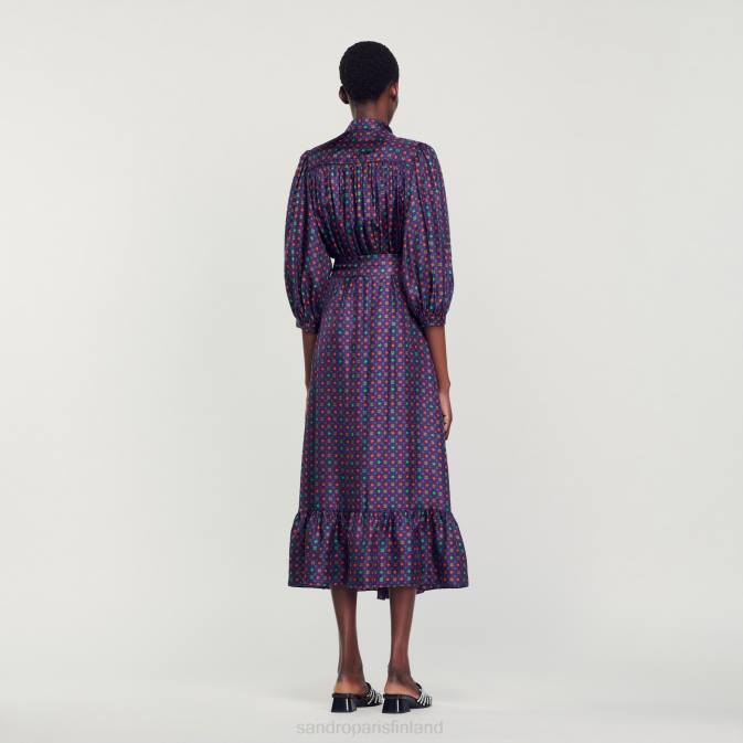 Sandro Paris naiset painettu midi-mekko VLHP20 vaatteet Sininen punainen